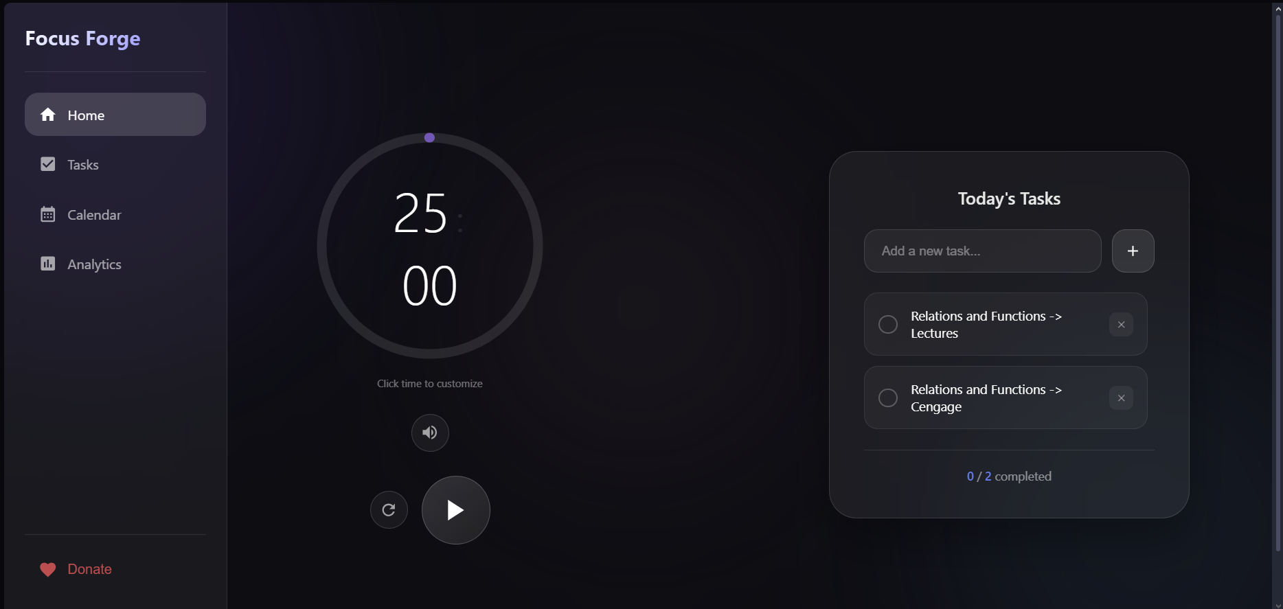 Focus Forge - Main product screenshot demonstrating key features and user interface