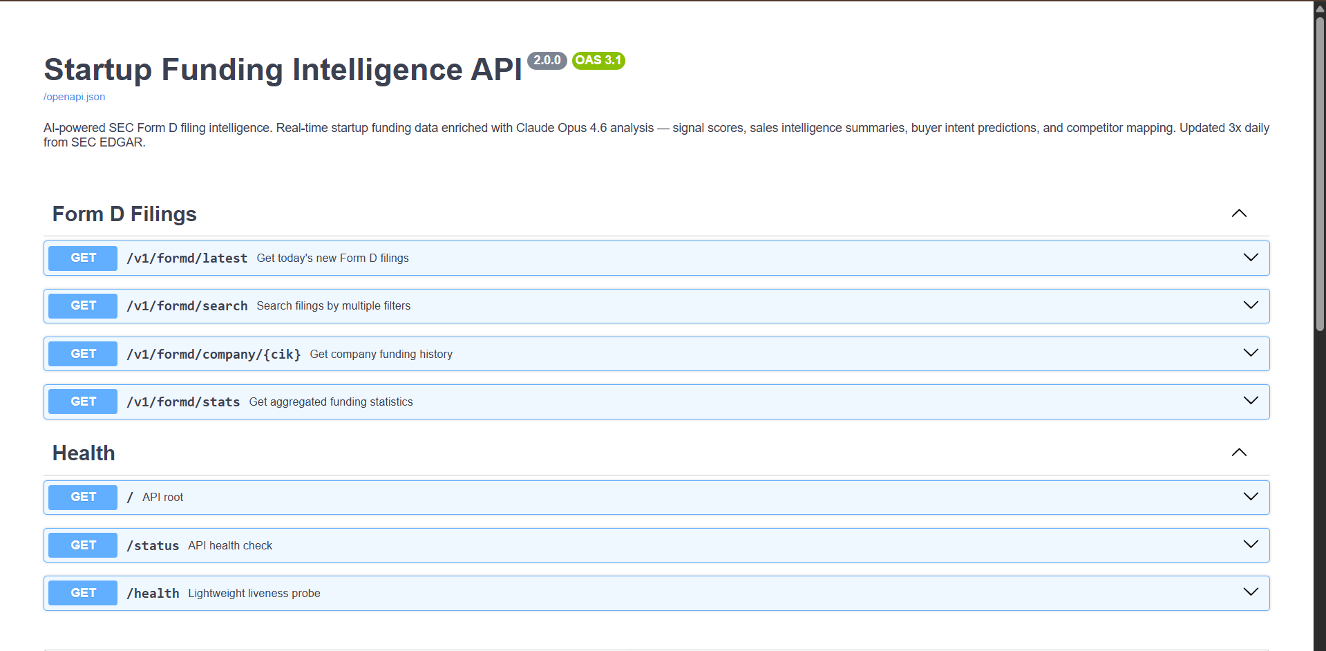 Startup Funding Intelligence API gallery image