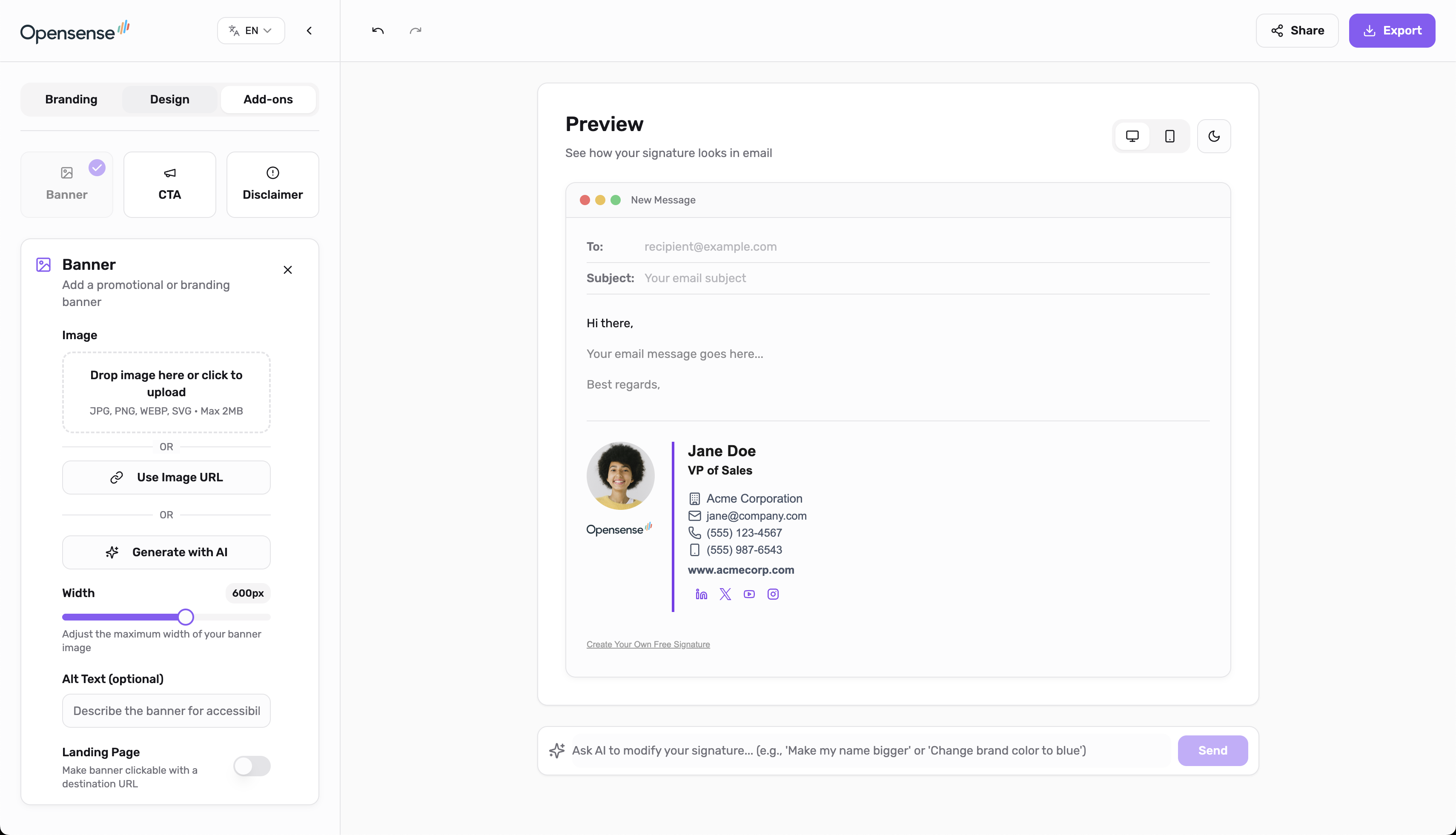 Opensense AI Email Signature Generator - Screenshot 4 preview
