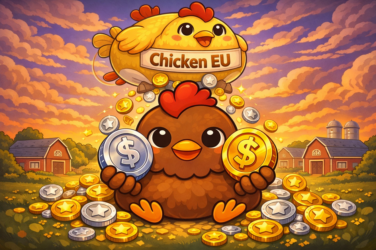Chicken EU - Big Money Farm Game - Product Hunt launch logo and brand identity