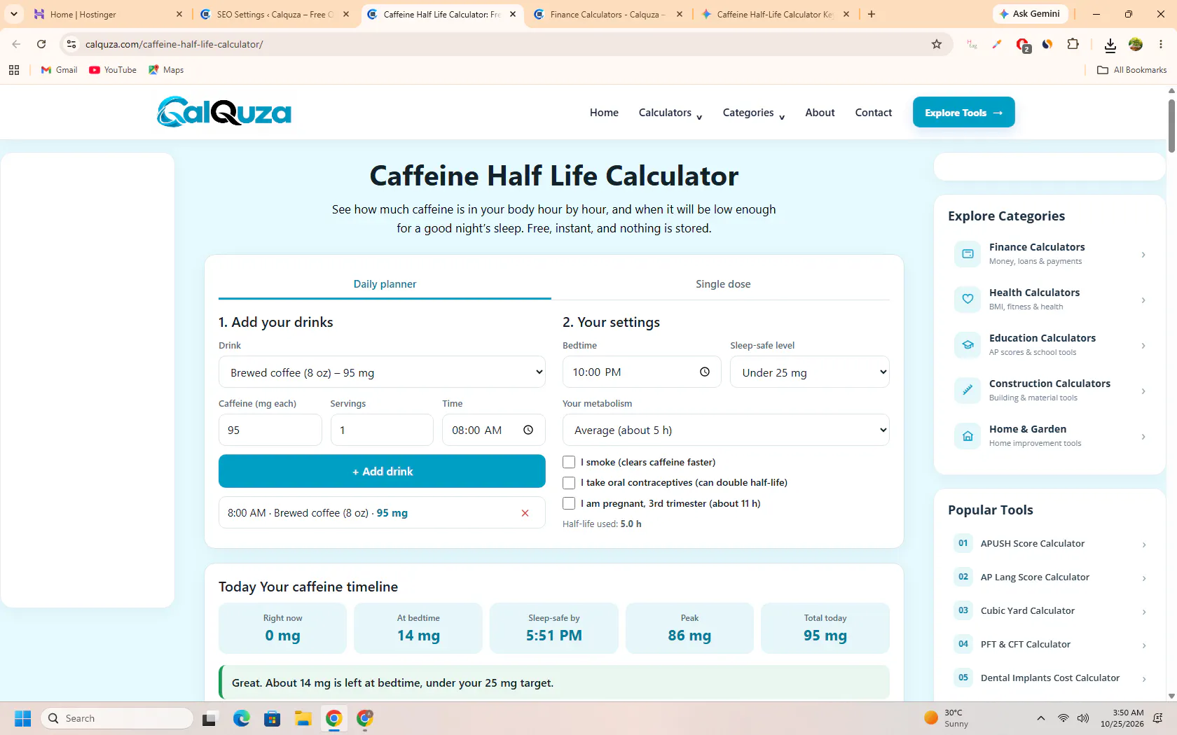 Calquza Caffeine Half-Life Calculator gallery image