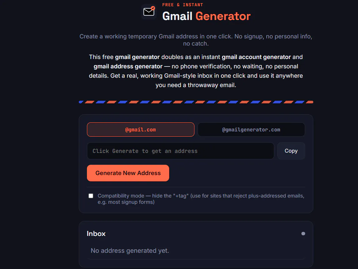 Gmail Generator screenshot