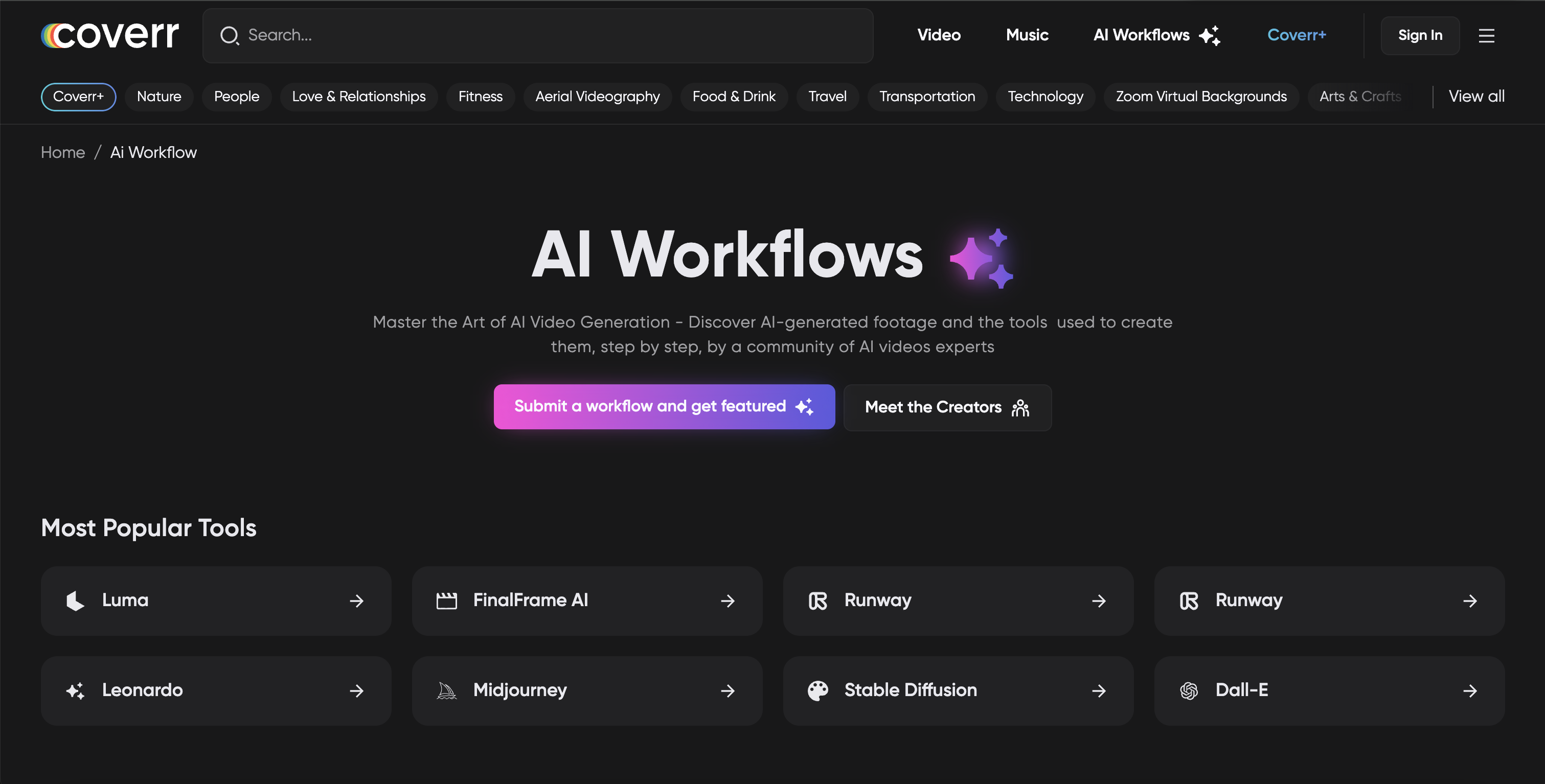 startuptile AI Workflows by Coverr-Discover the workflows behind the best AI generated videos