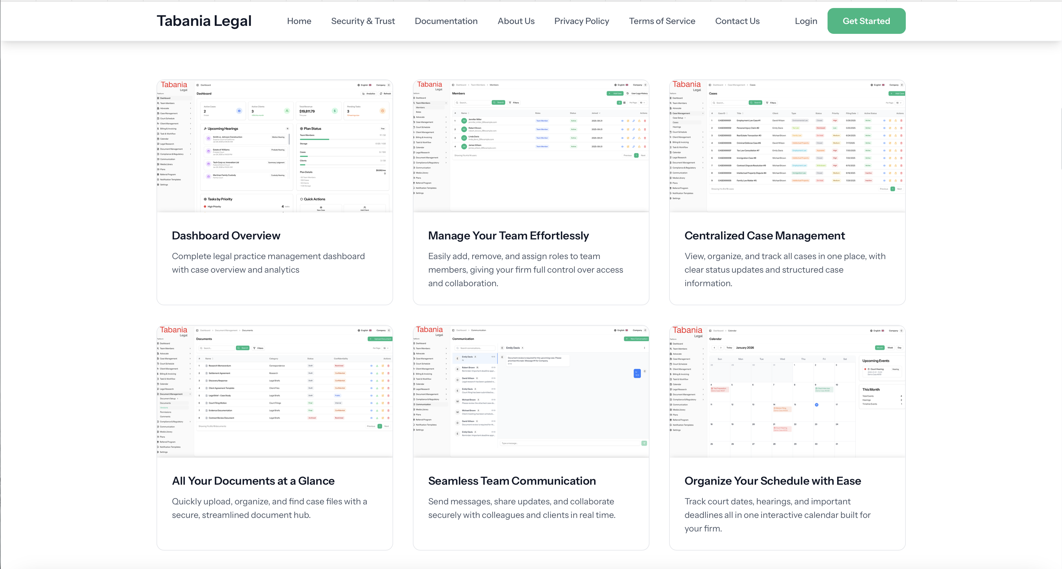 Tabania Legal Management Platform - Screenshot 2 showing product features and functionality
