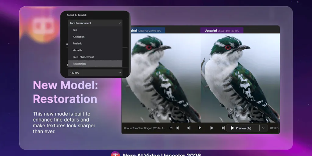 Nero AI Video Upscaler - 4K/8K 120FPS