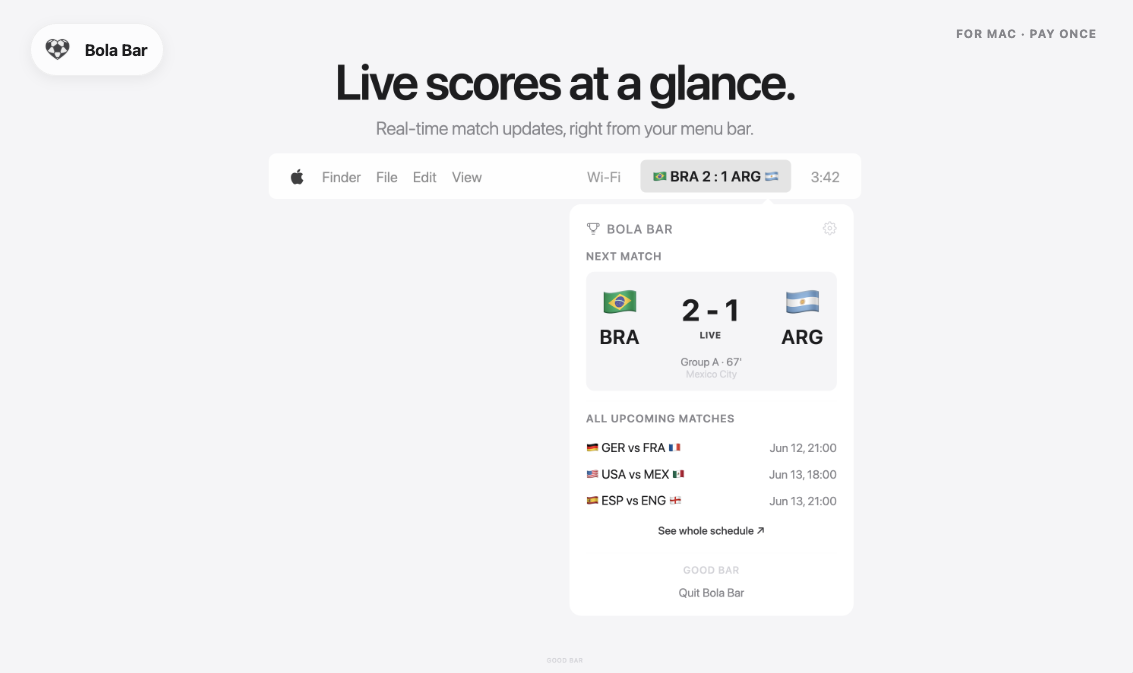 Bola Bar: World Cup In Your  Menu Bar gallery image