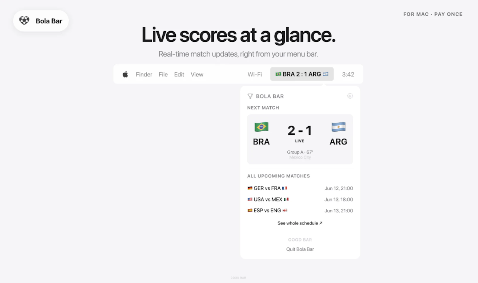 Bola Bar: World Cup In Your  Menu Bar screenshot 1