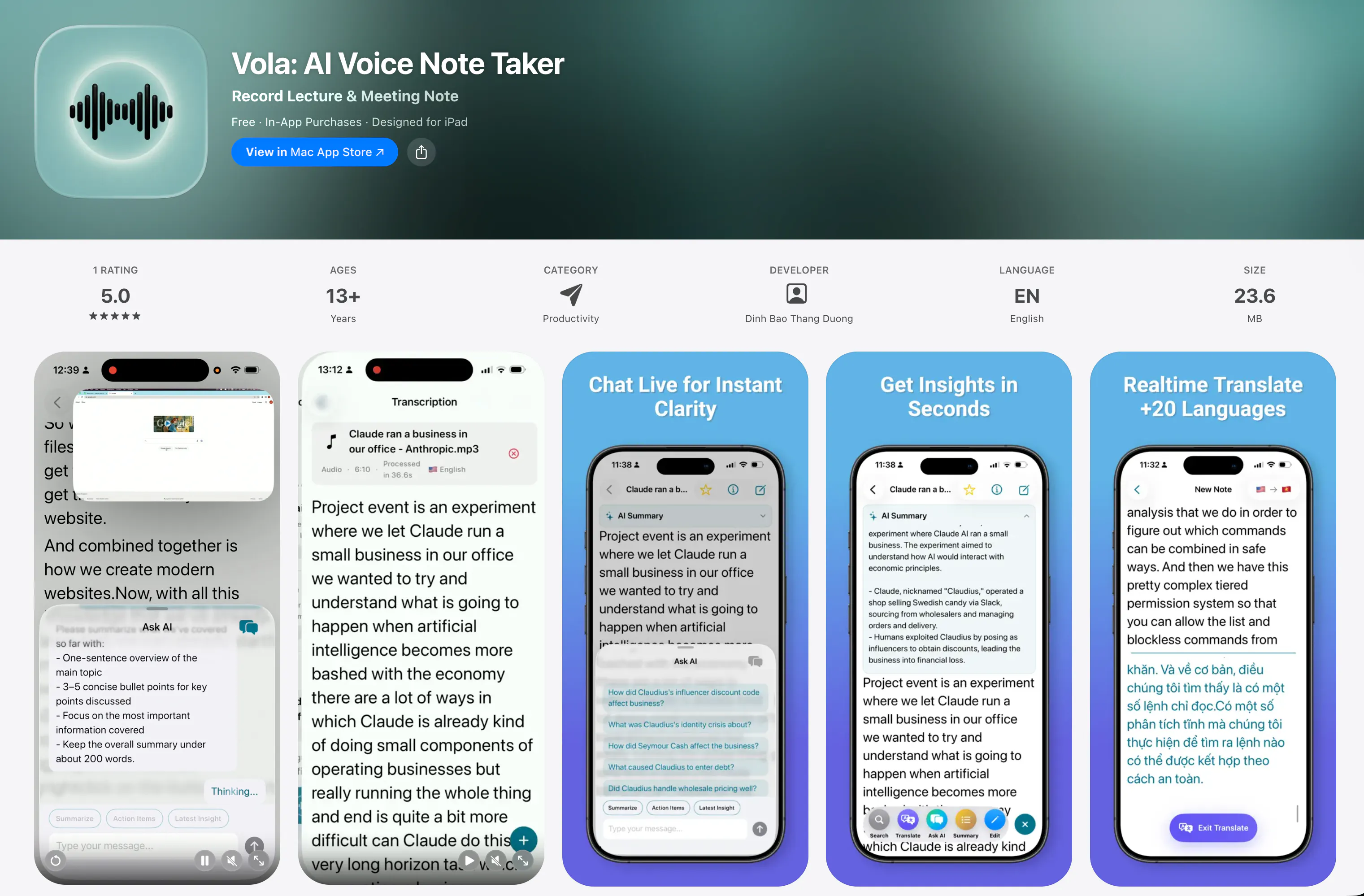 Vola: AI Voice Note Taker 제품 배너