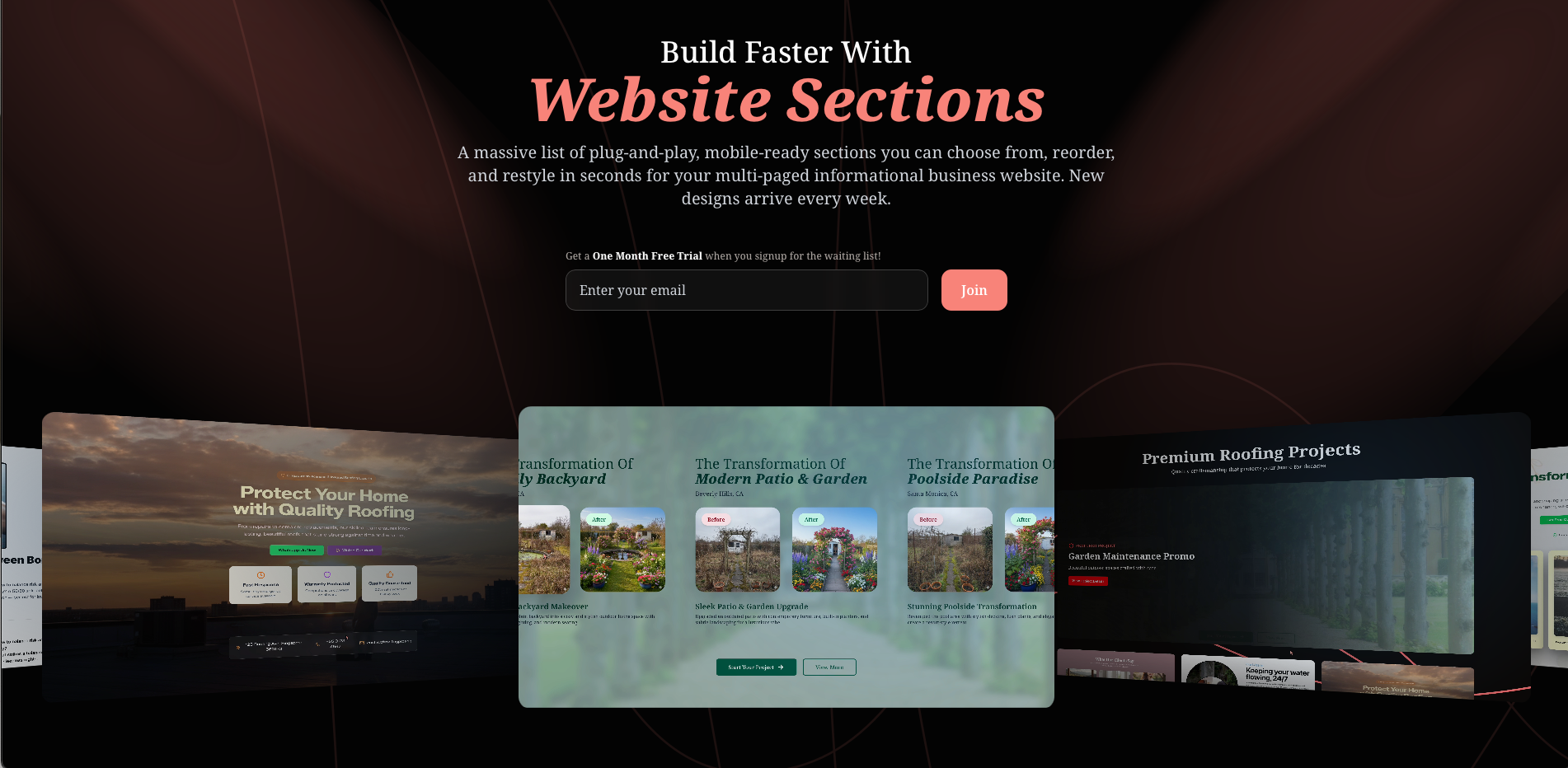 Website Sections - Main product screenshot demonstrating key features and user interface