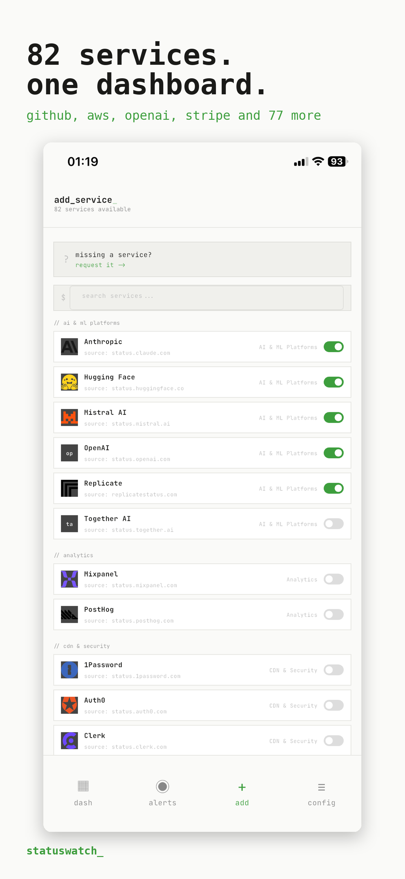 statuswatch — monitor your stack gallery image