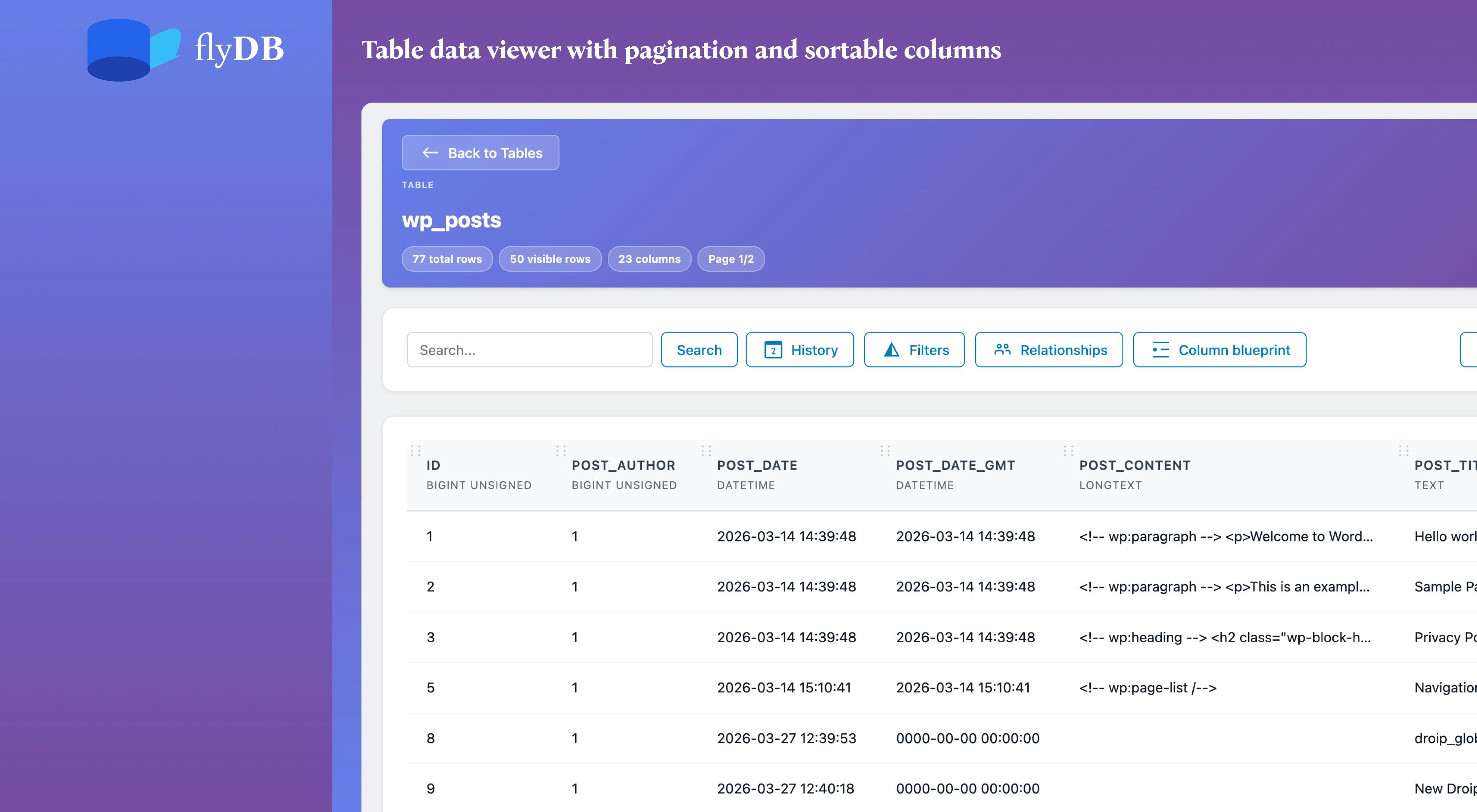 FlyDB – Database Explorer for WordPress gallery image