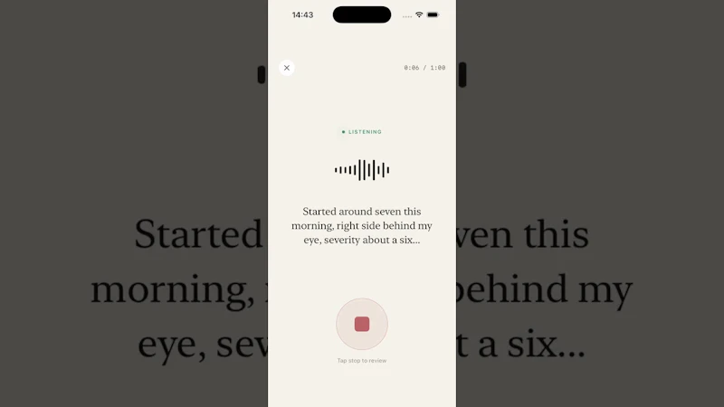 SereneHead: Voice-first migraine tracker screenshot 1 (video preview)