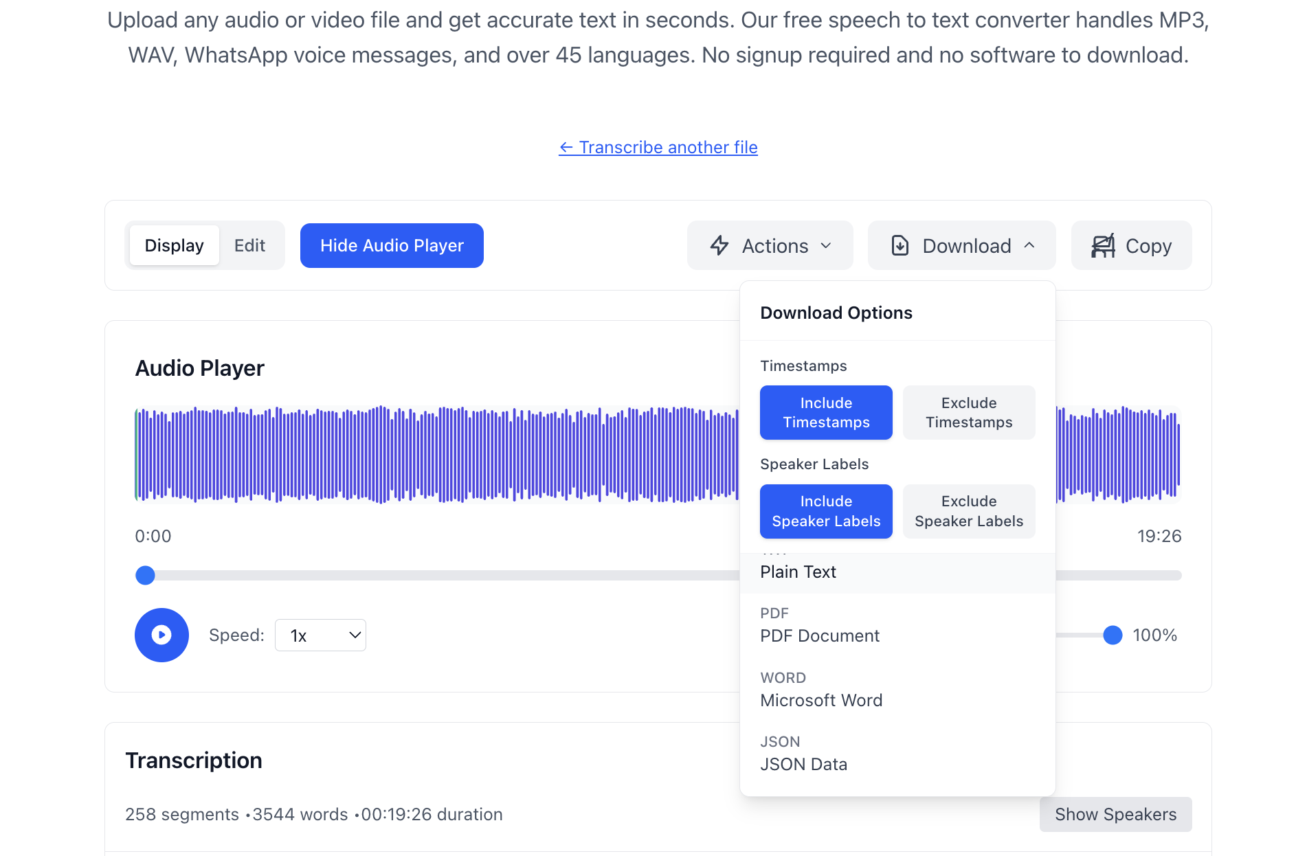 Speech to Text Converter Online - Screenshot 3 showing product features and functionality
