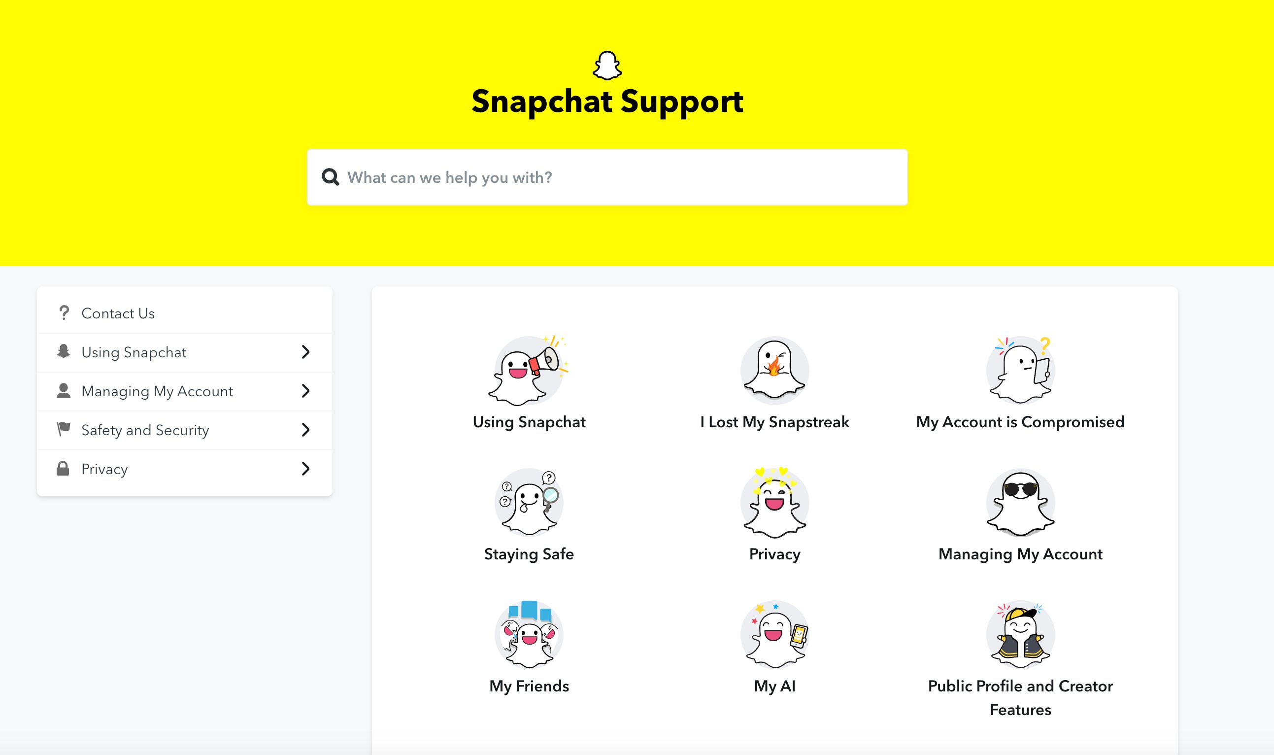 Snapchat support can help with bugs or errors found on the platform