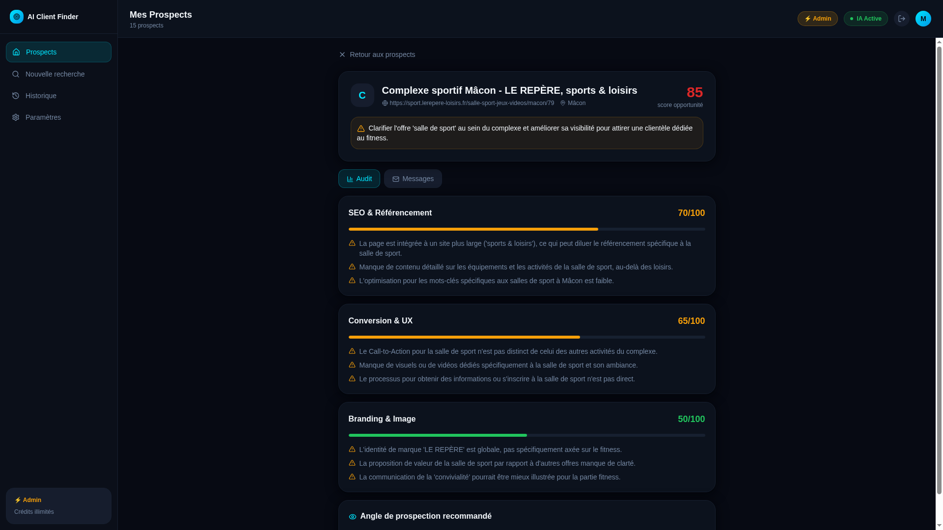 AI Client Finder - Screenshot 4 showing product features and functionality