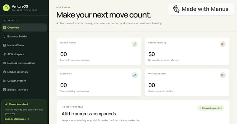VentureOS — Founder workspace screenshot 1