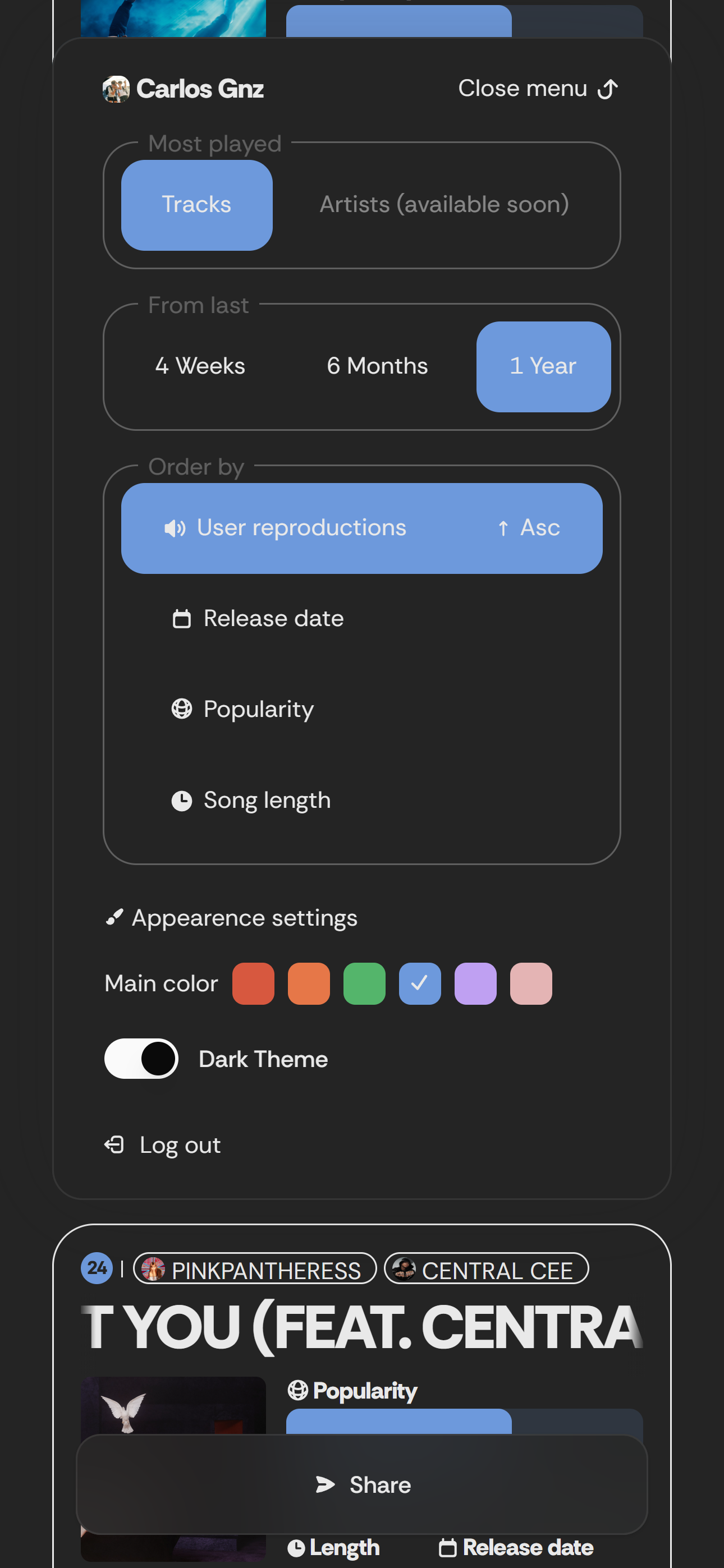 SnapMyFive - Design-focused Spotify listening stats media 4