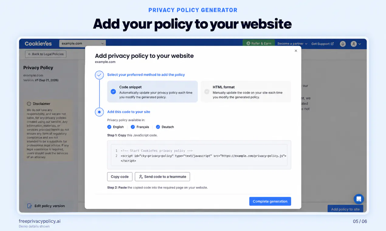 PrivacyPolicy Generator by CookieYes gallery image