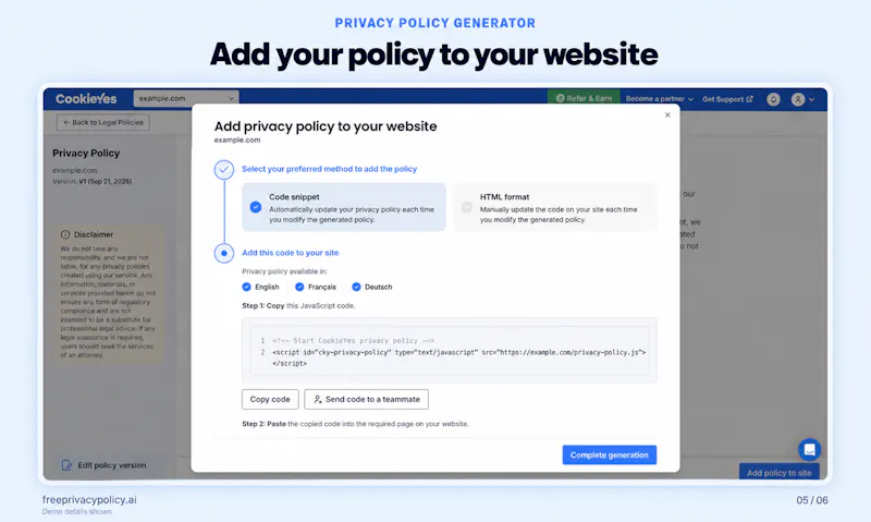 PrivacyPolicy Generator by CookieYes screenshot 6