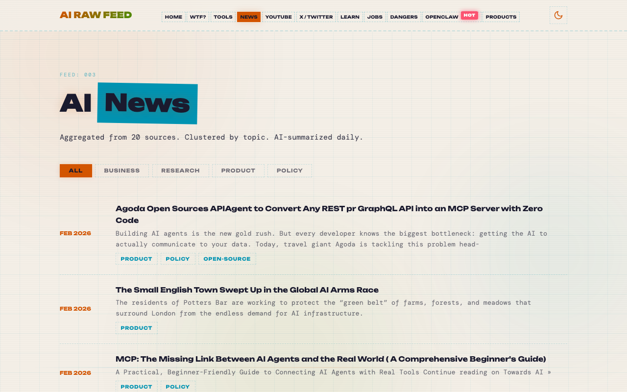 AI Raw Feed - Main product screenshot demonstrating key features and user interface