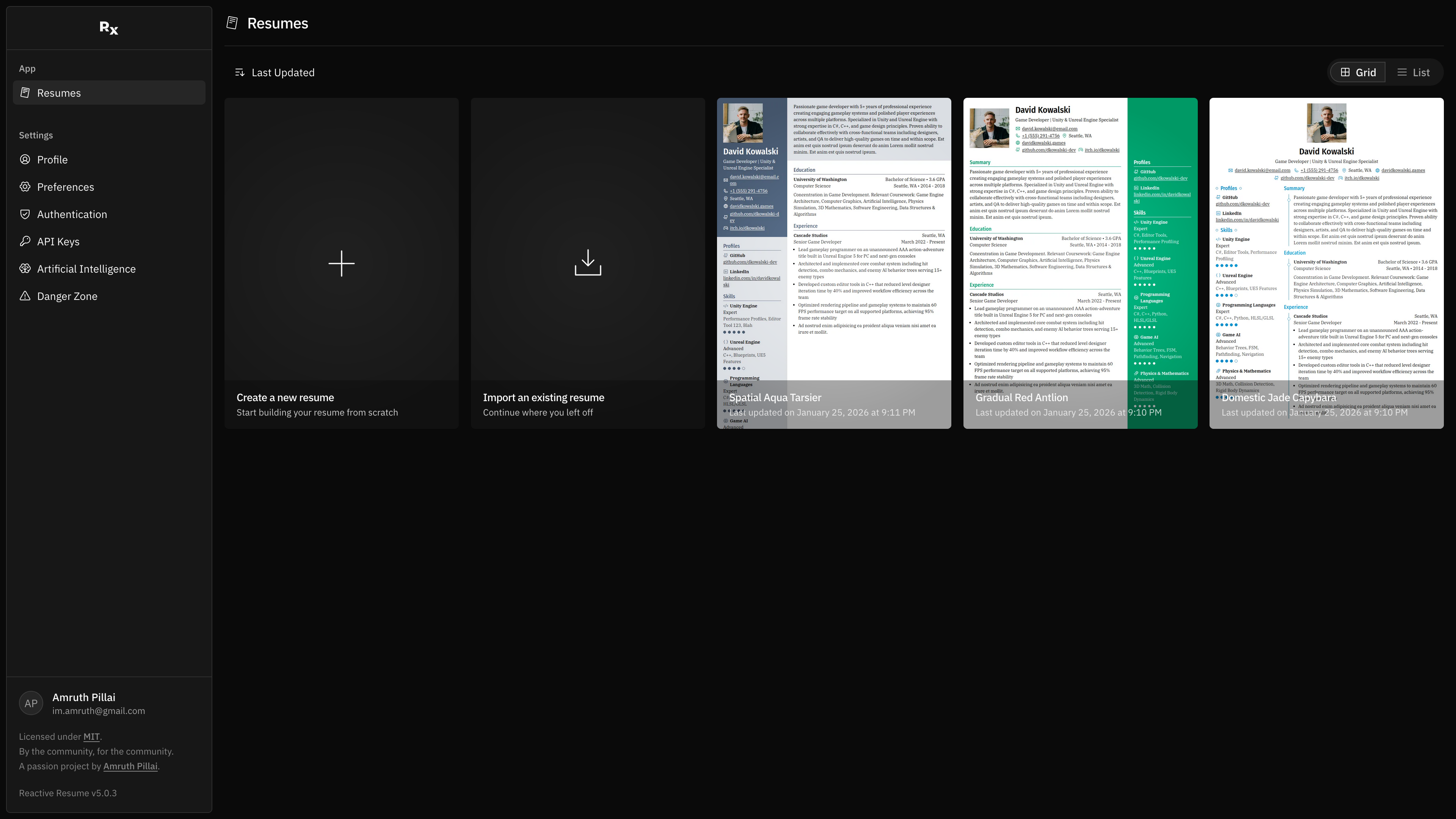 Reactive Resume v5 gallery image