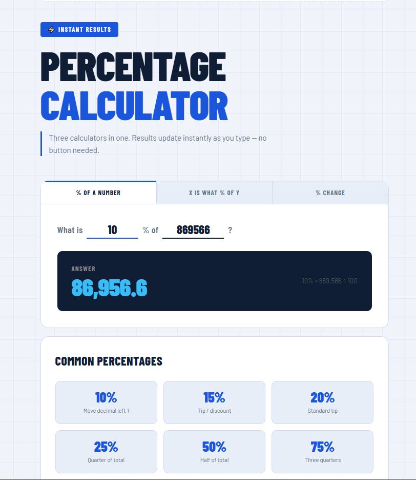 The fastest free percentage calculator	 gallery image