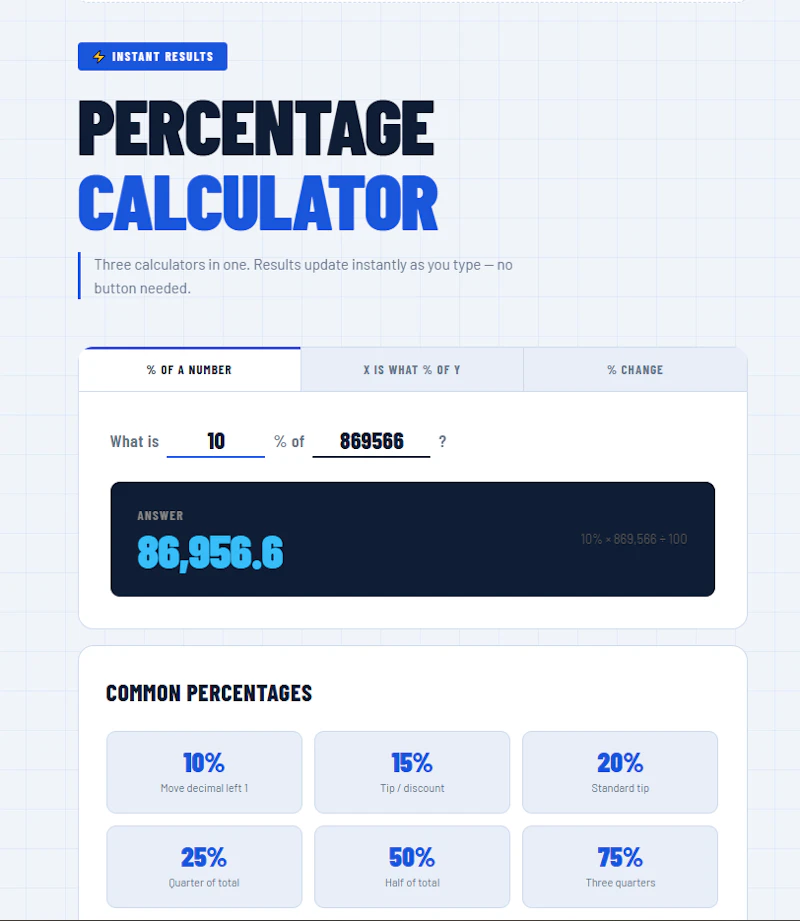 The fastest free percentage calculator	 screenshot 1