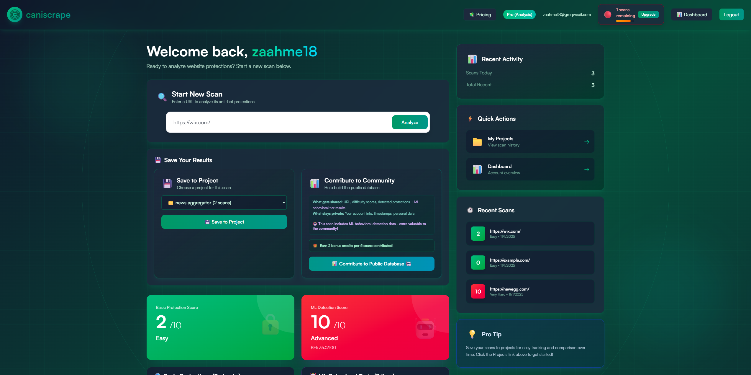 caniscrape - Main screenshot showing features and interface