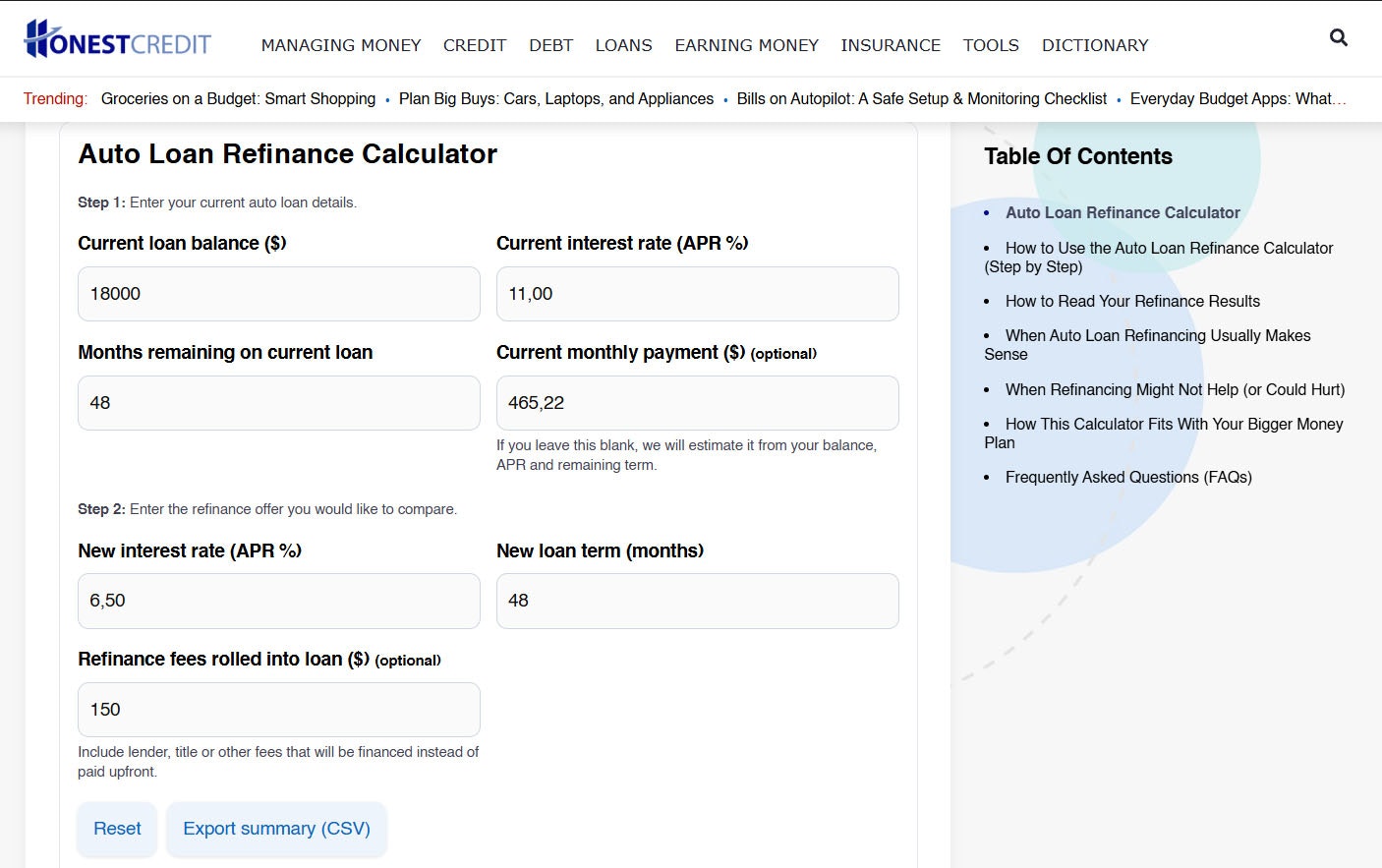 HonestCredit Financial Calculators gallery image