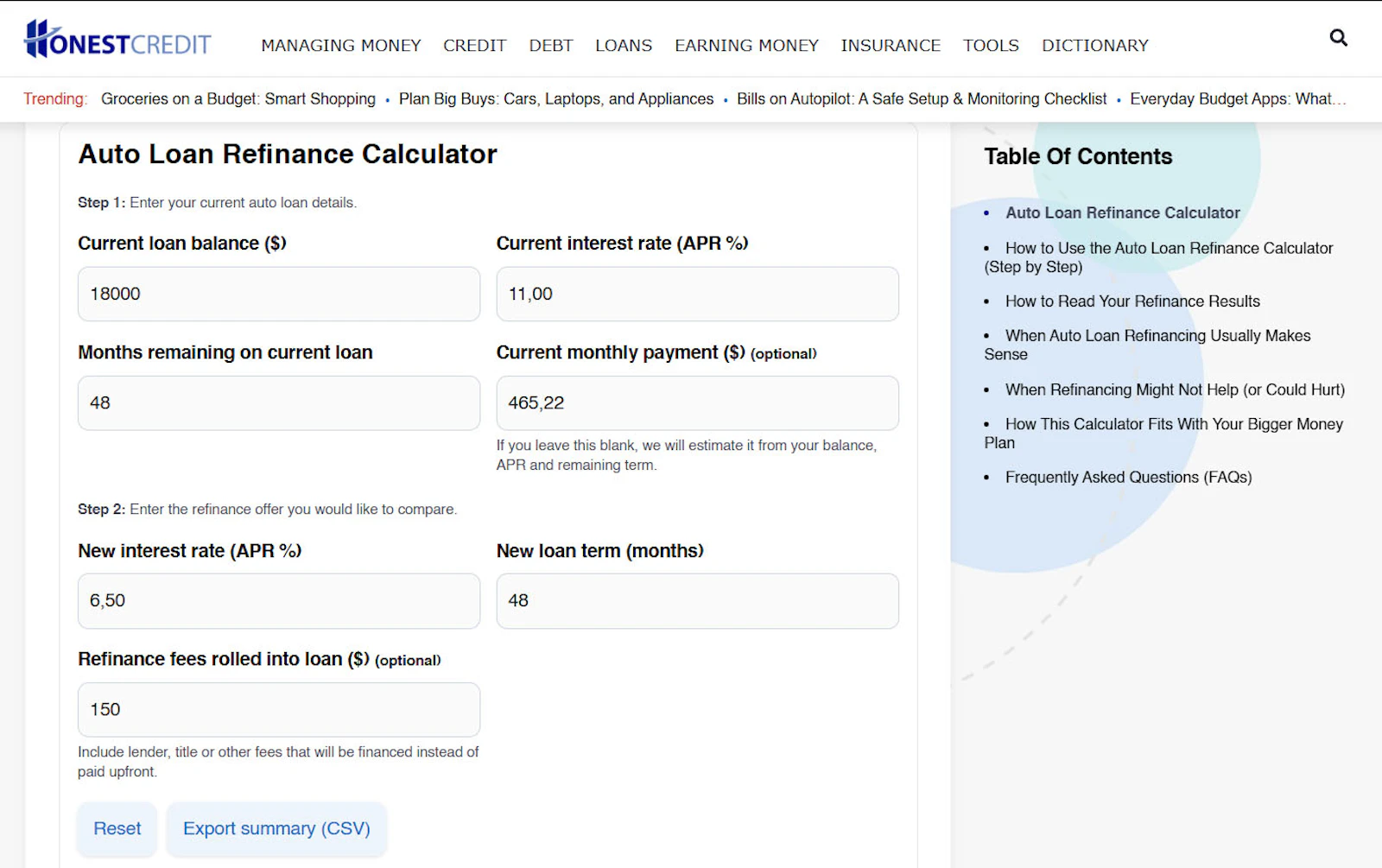 HonestCredit Financial Calculators screenshot 3