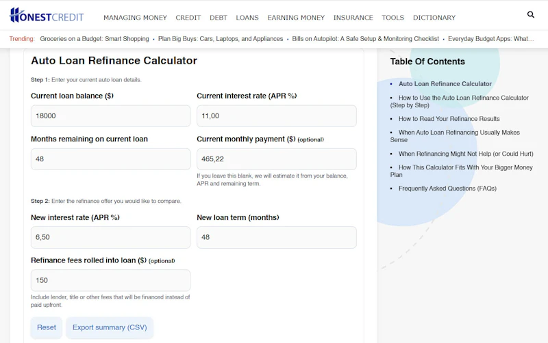 HonestCredit Financial Calculators screenshot 3