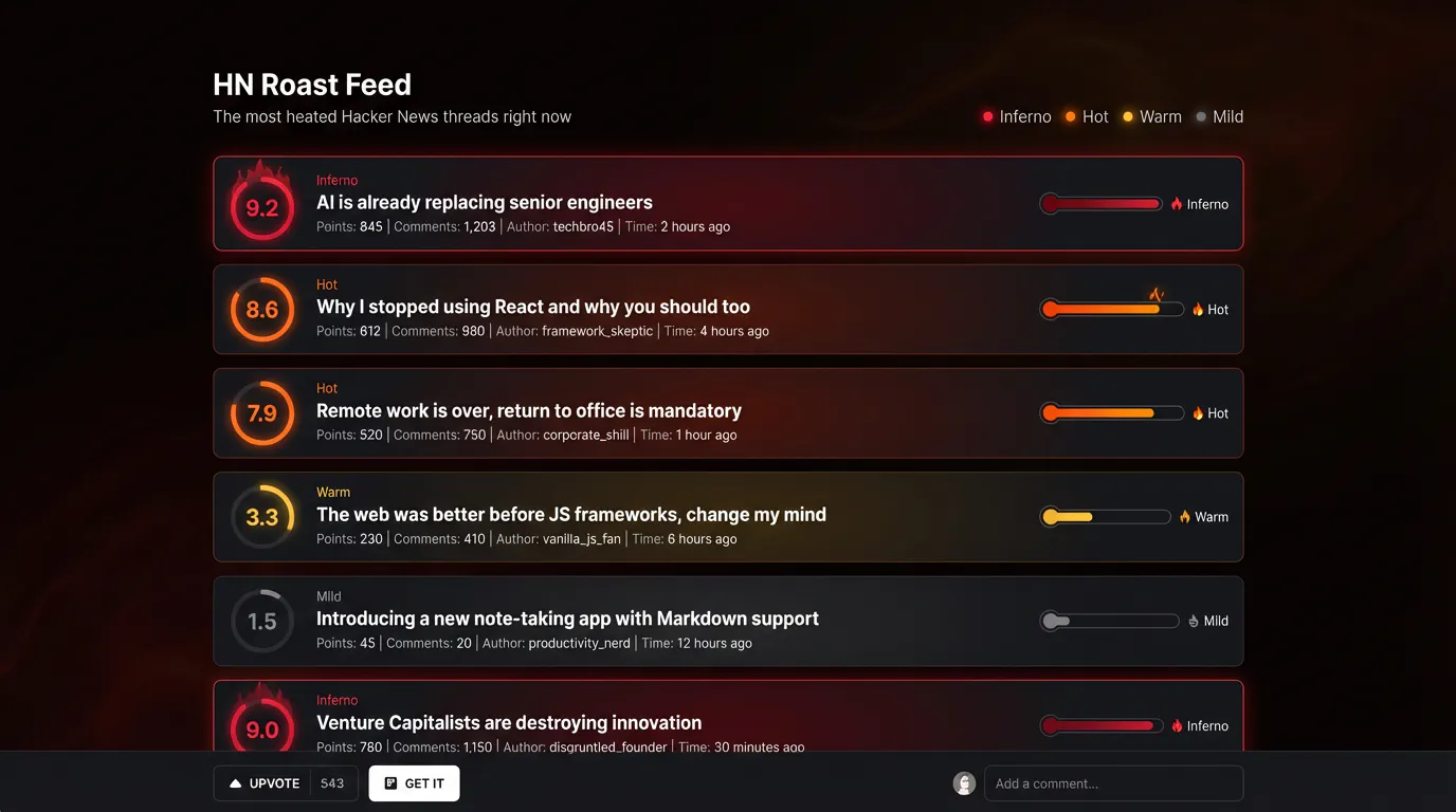 HN Roast Feed 제품 배너