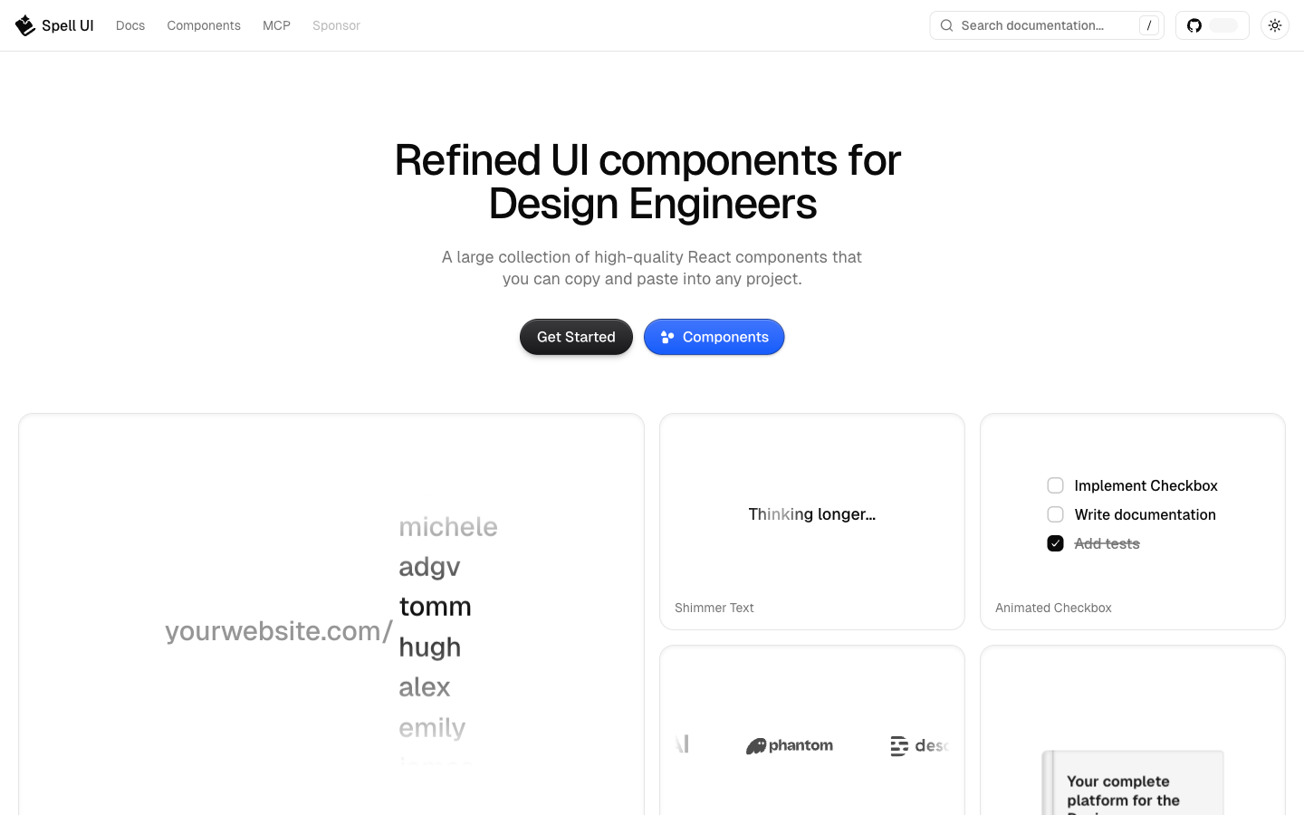 Spell UI - Screenshot 2 showing product features and functionality