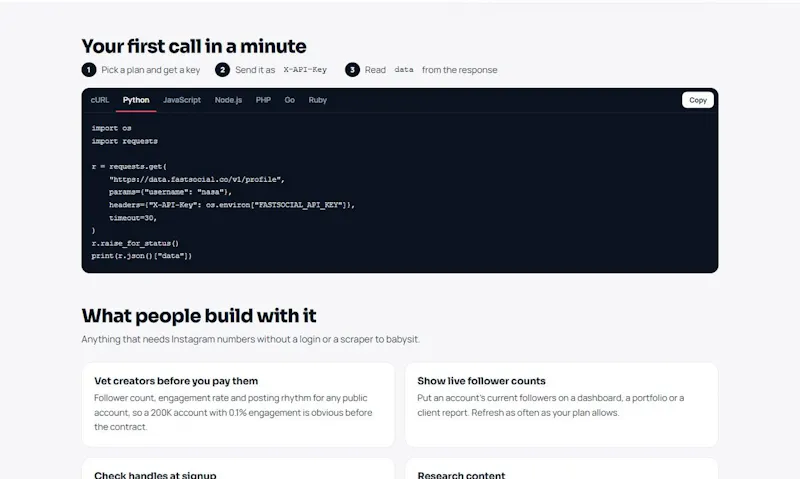 FastSocial Instagram Data API screenshot 1