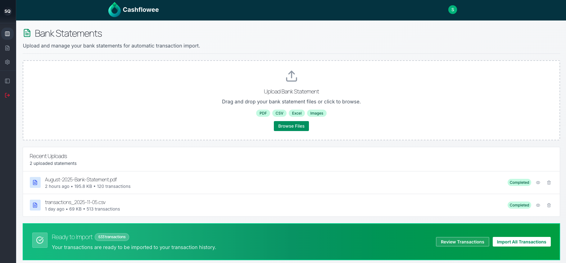 Cashflowee AI - Main product screenshot demonstrating key features and user interface