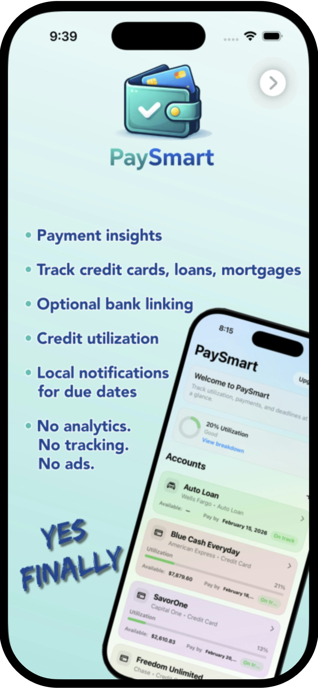 PaySmart - Main product screenshot demonstrating key features and user interface