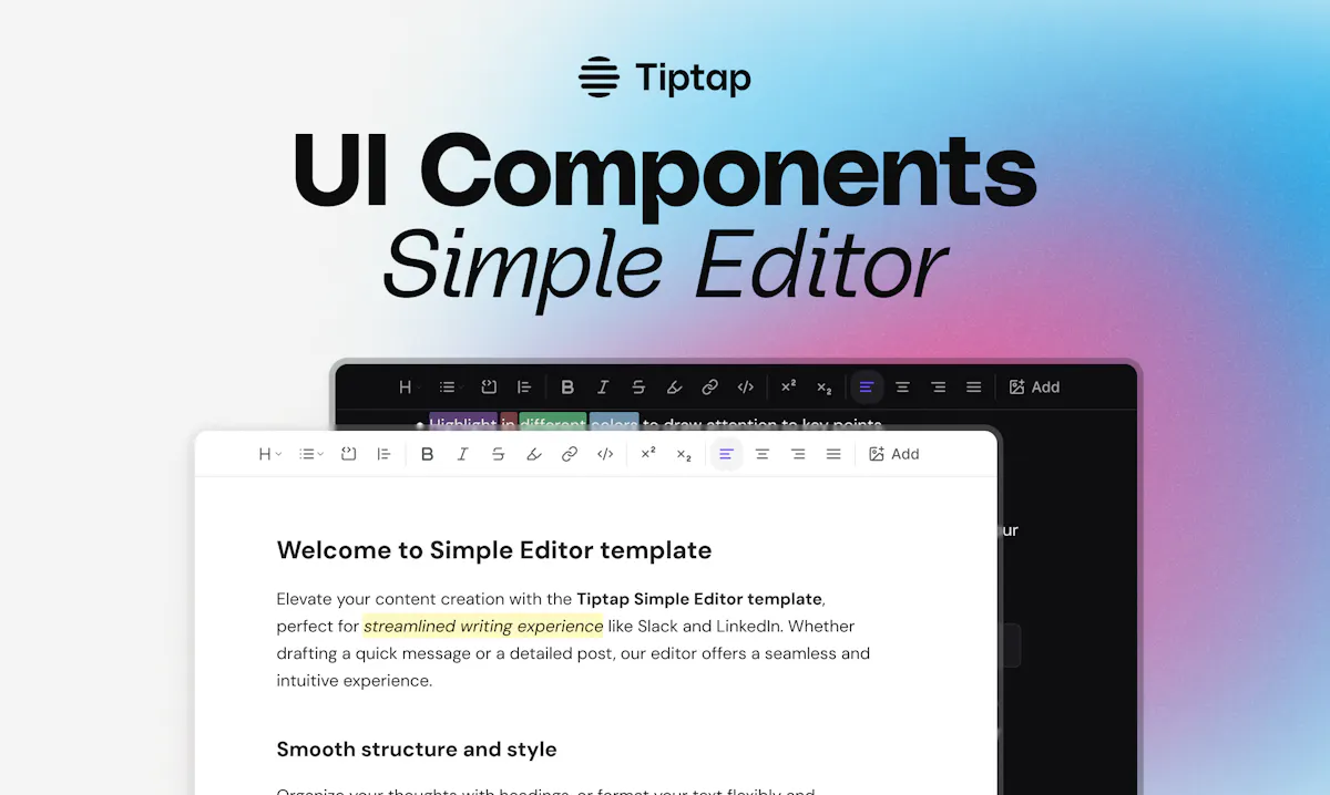 Tiptap Editor Template and UI Components