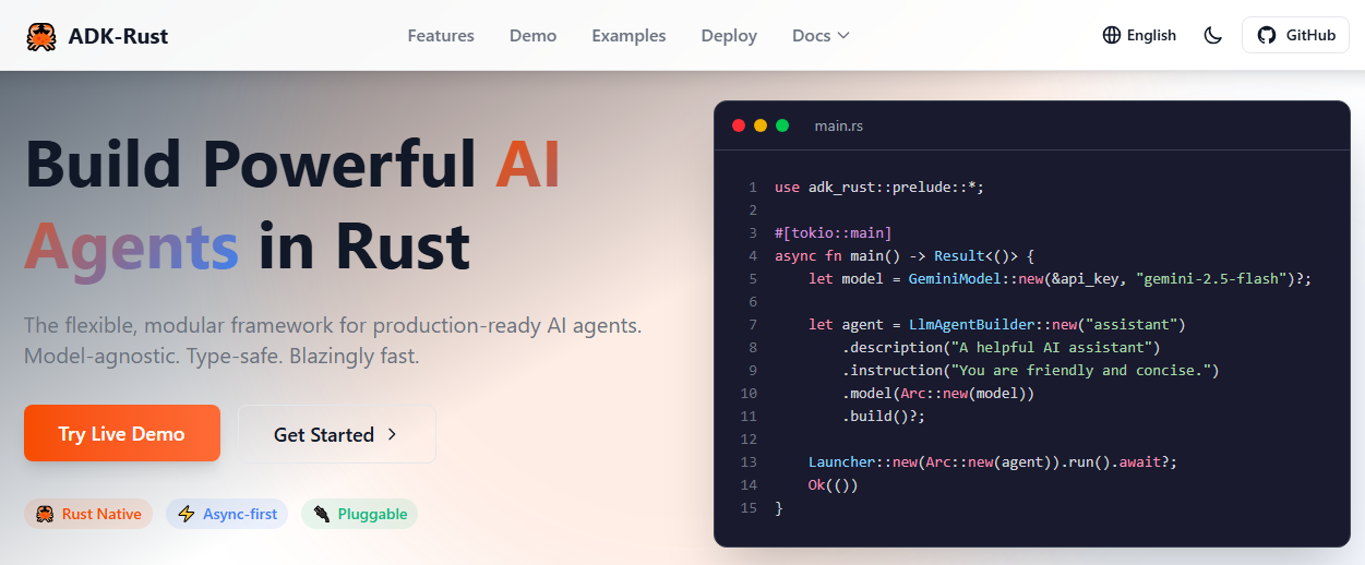 ADK-Rust - Main product screenshot demonstrating key features and user interface