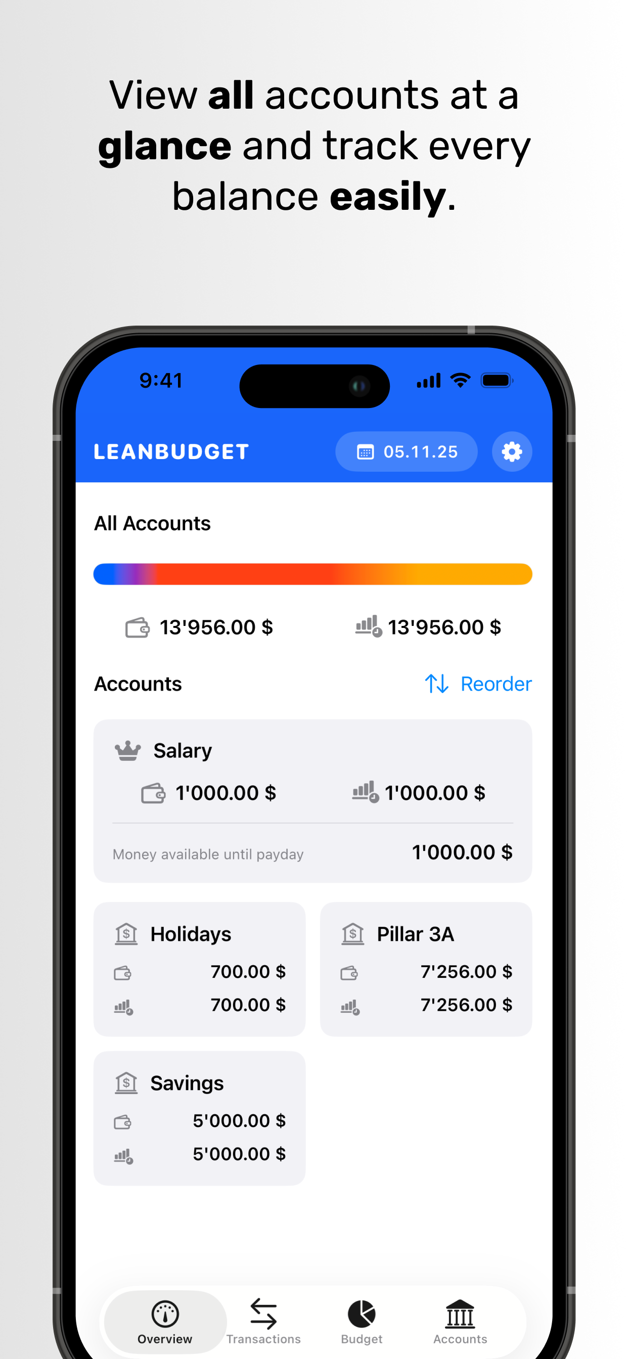LeanBudget - Main product screenshot demonstrating key features and user interface