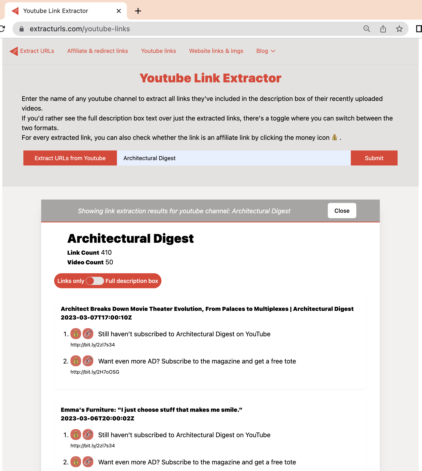 Media Trích xuất URL - Trích xuất các liên kết từ YouTube Vids & kiểm tra các liên kết liên kết 6