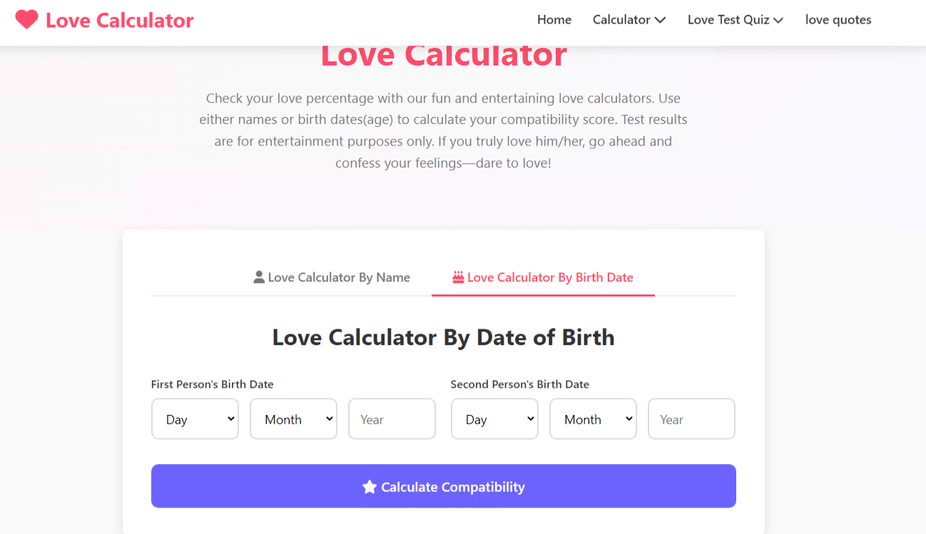 Love Calculator - Screenshot 3 showing product features and functionality