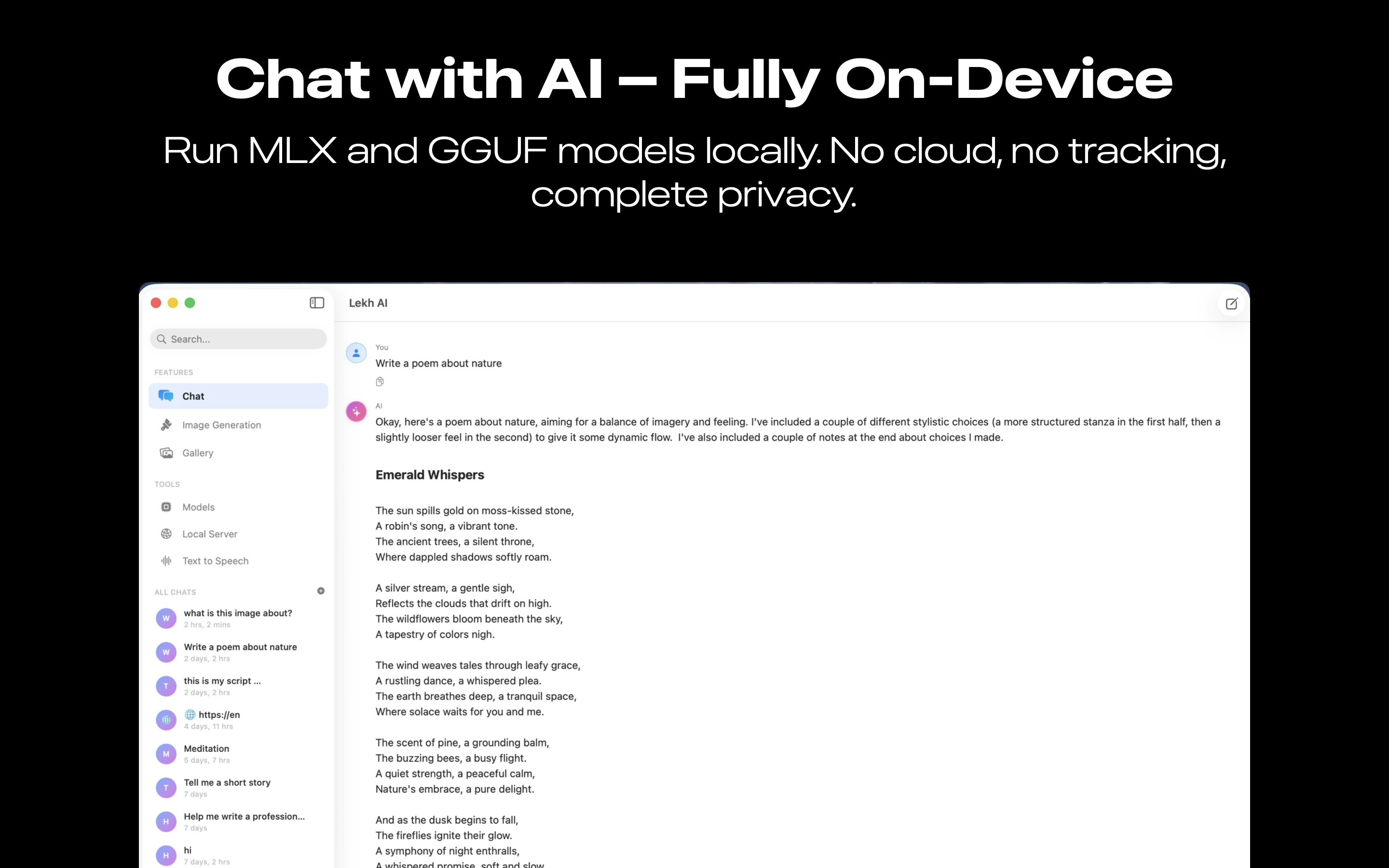 Lekh AI – Local AI Studio for macOS - Screenshot 2 showing product features and functionality