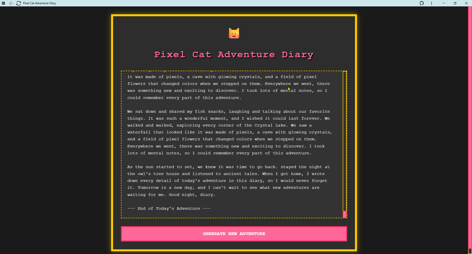 Pixel Cat Adventure Diary - Screenshot 4 showing product features and functionality