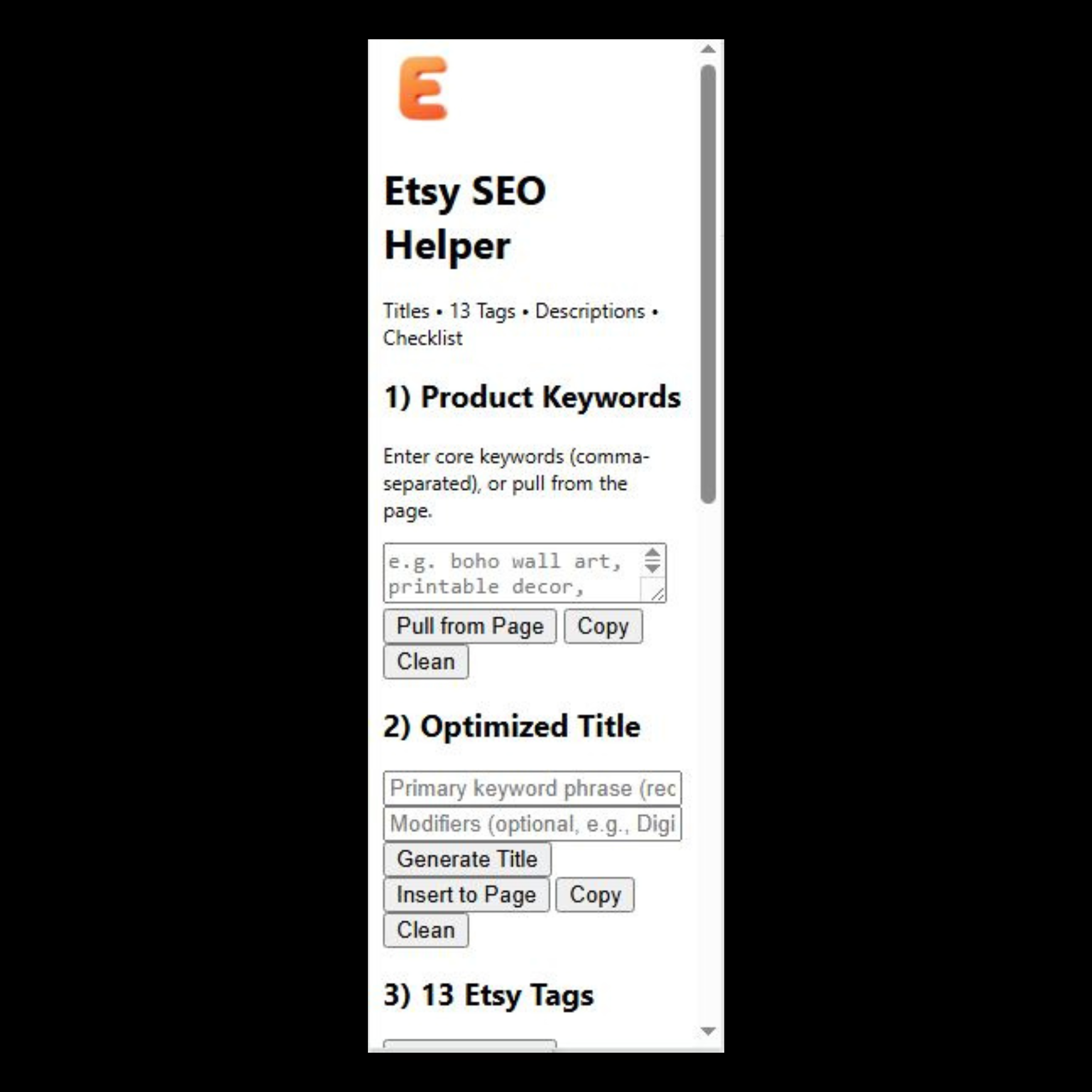 Média Extension de chrome Etsy SEO Helper - Générez instantanément des titres, étiquettes et descriptions parfaits Etsy 2