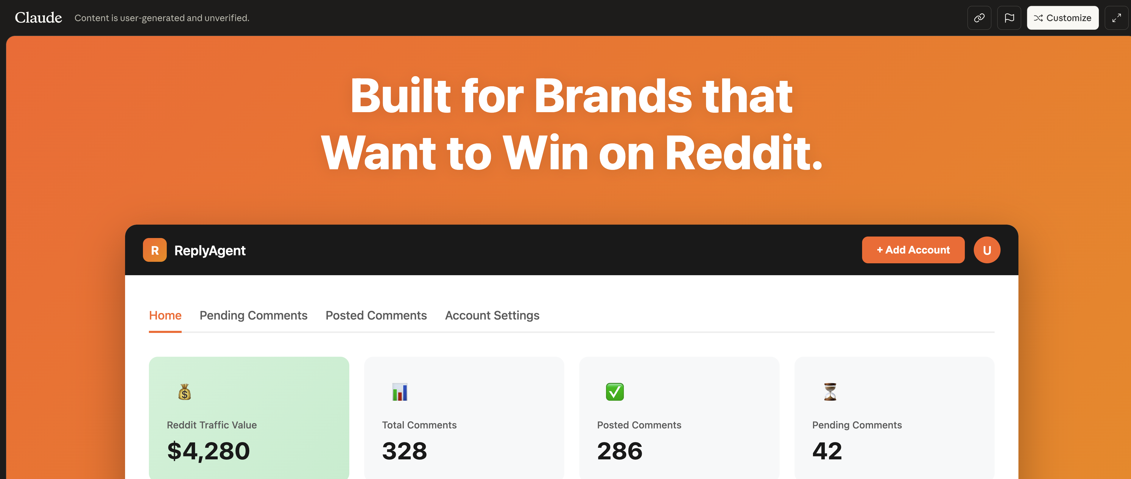 ReplyAgent.ai - Main product screenshot demonstrating key features and user interface