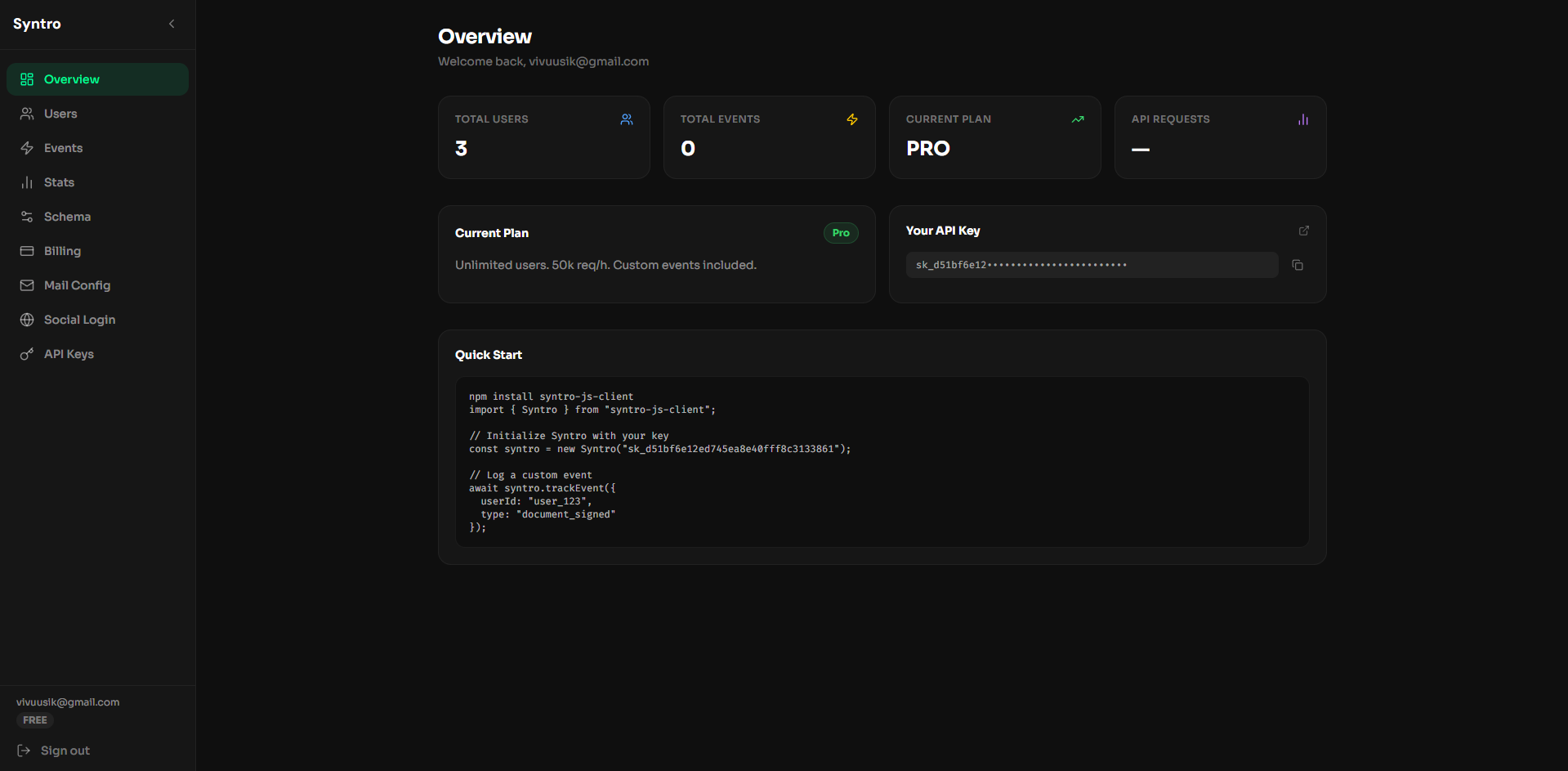 Syntro - Auth, Billing & stats for Devs - Screenshot 4 showing product features and functionality