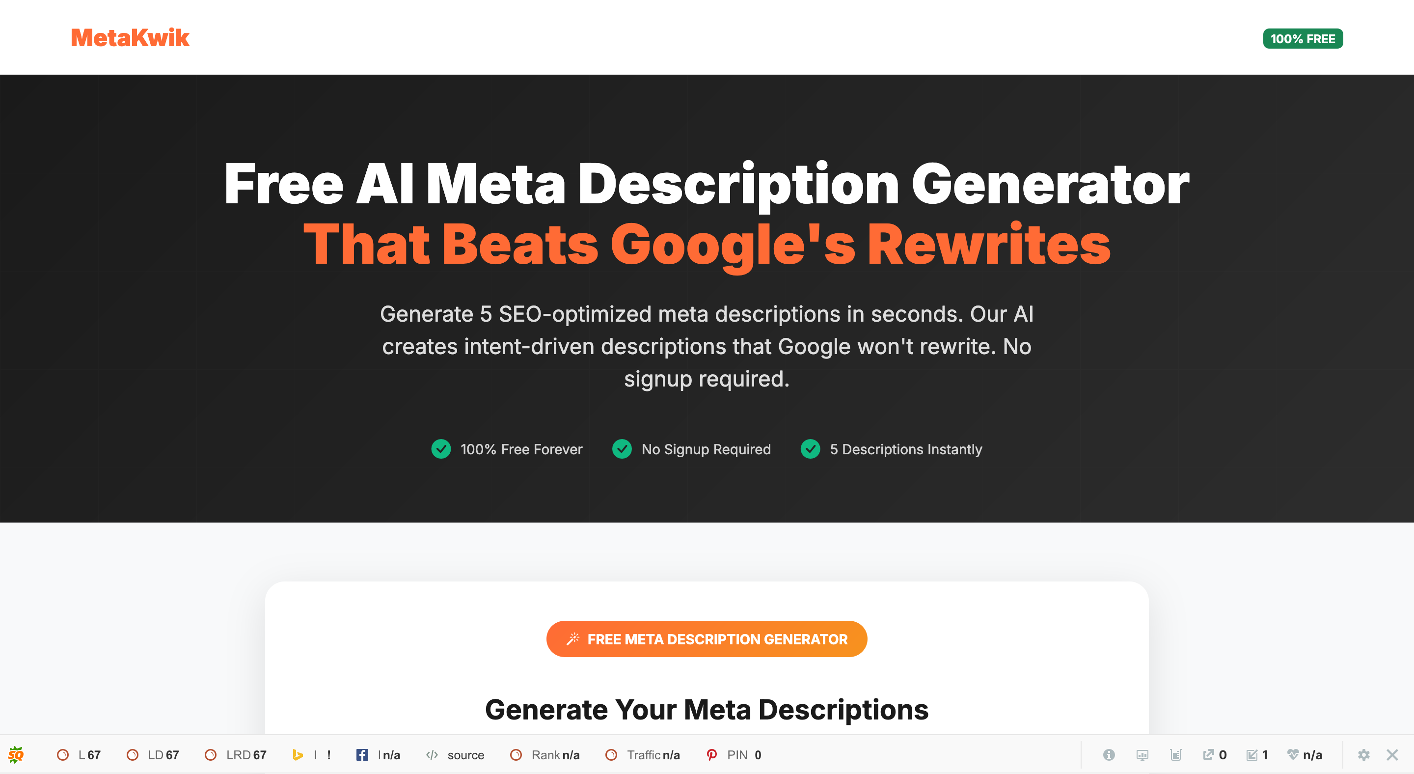 MetaKwik - Main screenshot showing features and interface