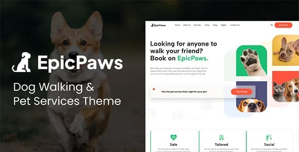 Mídia 1 de EpicPaws - Tema dos Serviços de Pet Walk & Pet Dog & Pet - EPICPAWS - Sites de cuidados com animais de estimação ou sentado de animais de estimação ou caminhada de cachorro.
