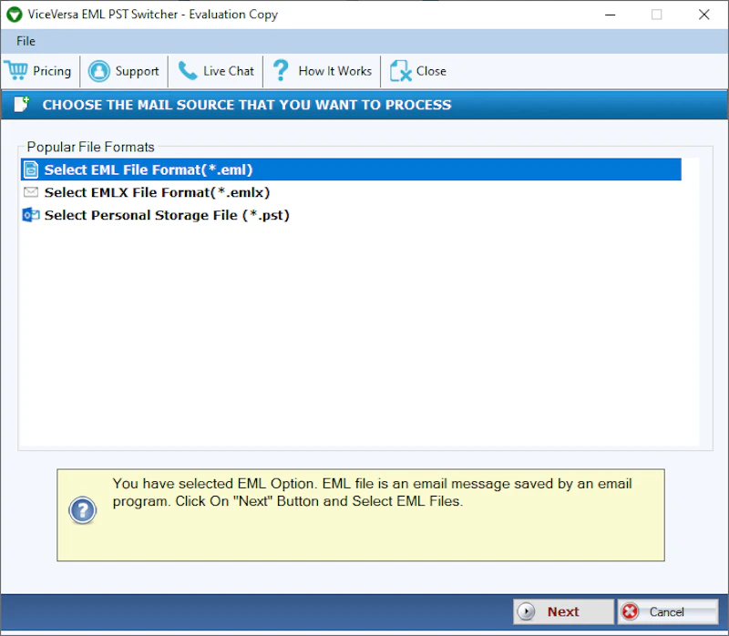 ViceVersa EML PST Switcher screenshot 1