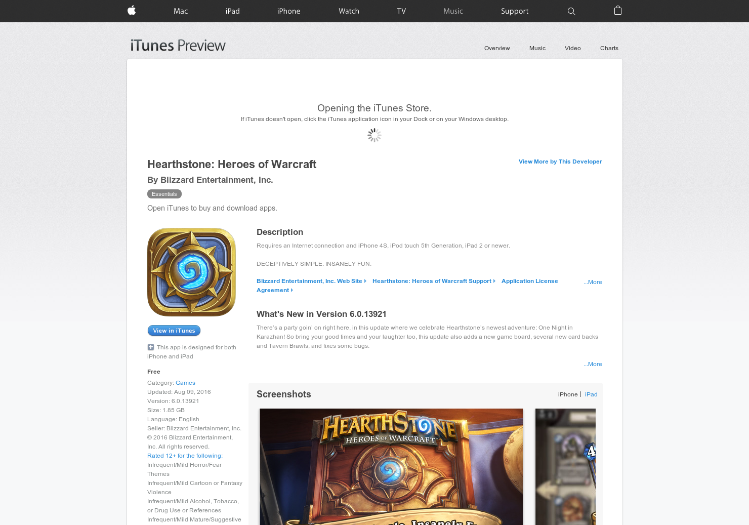 Hearthstone for iPhone